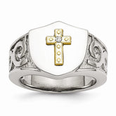Sophia Jewelers Stainless Steel Ring with 10K Gold Cross & Diamond - 9 - 9